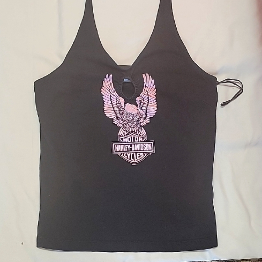 Harley-Davidson Black Tank Top with Pink Eagle Design